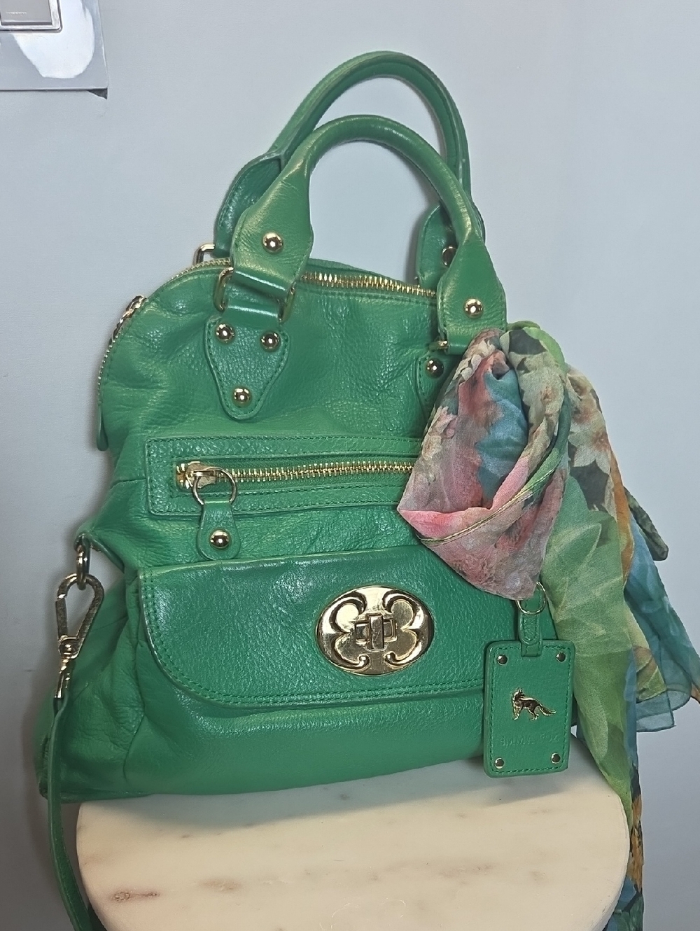 Emma Fox Green Leather Satchel with Gold Hardware